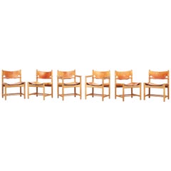 Six Hunting Dining Chairs 3237 & 3238 by Børge Mogensen for Fredericia Denmark 