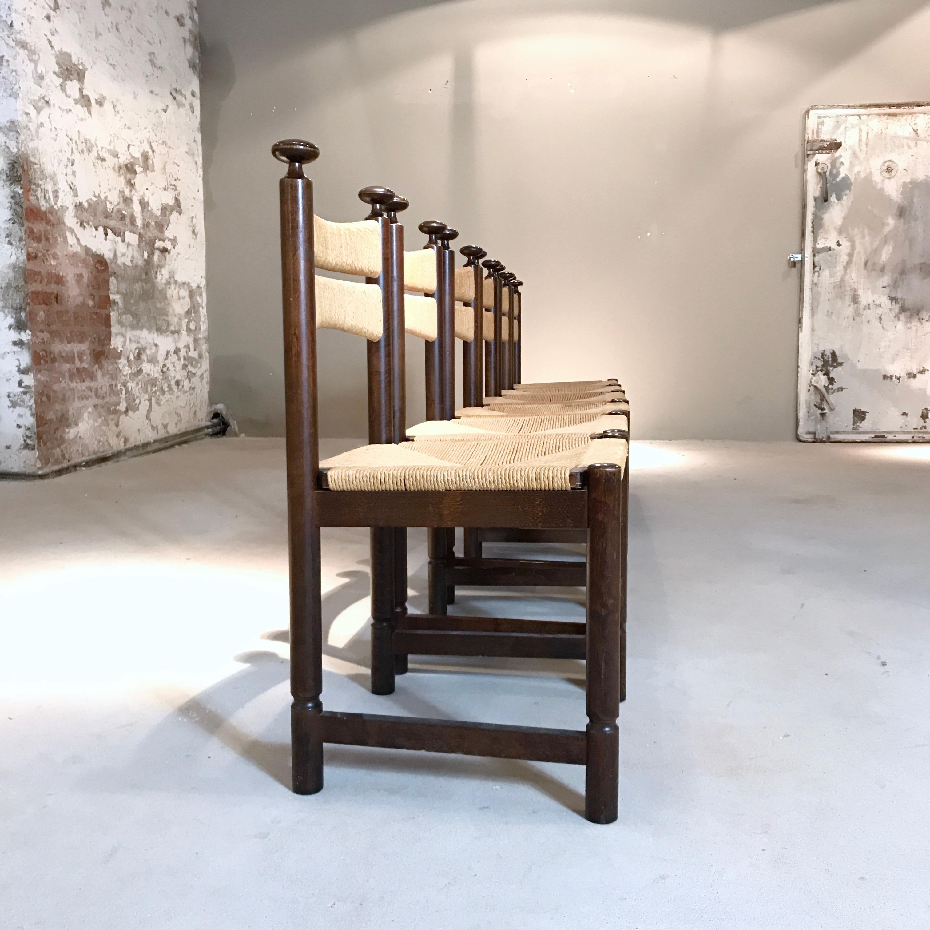 Six Ilmari Tapiovaara Midcentury Woven Rush Chairs for Asko, 1960s, Finland 5