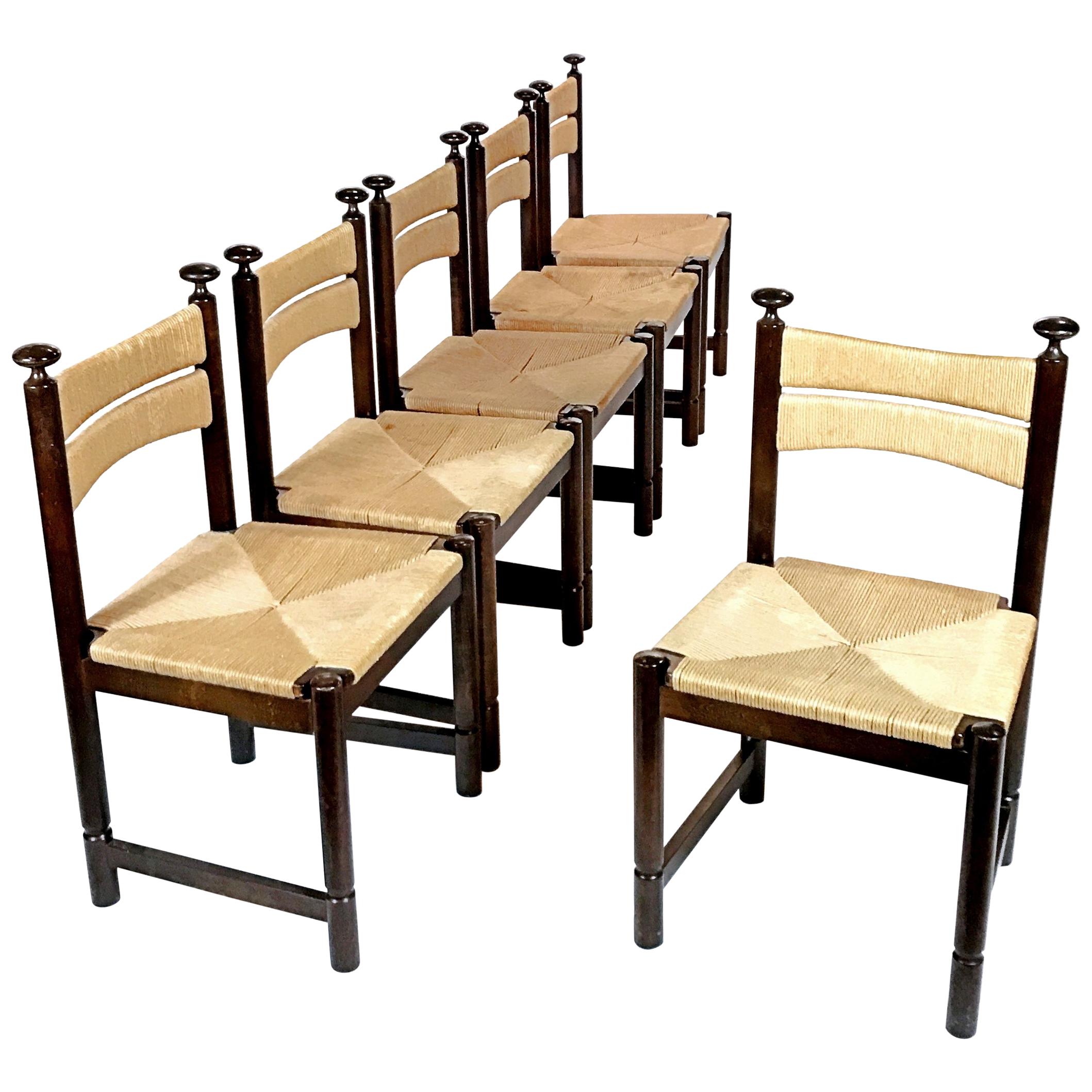 Six Ilmari Tapiovaara Midcentury Woven Rush Chairs for Asko, 1960s, Finland