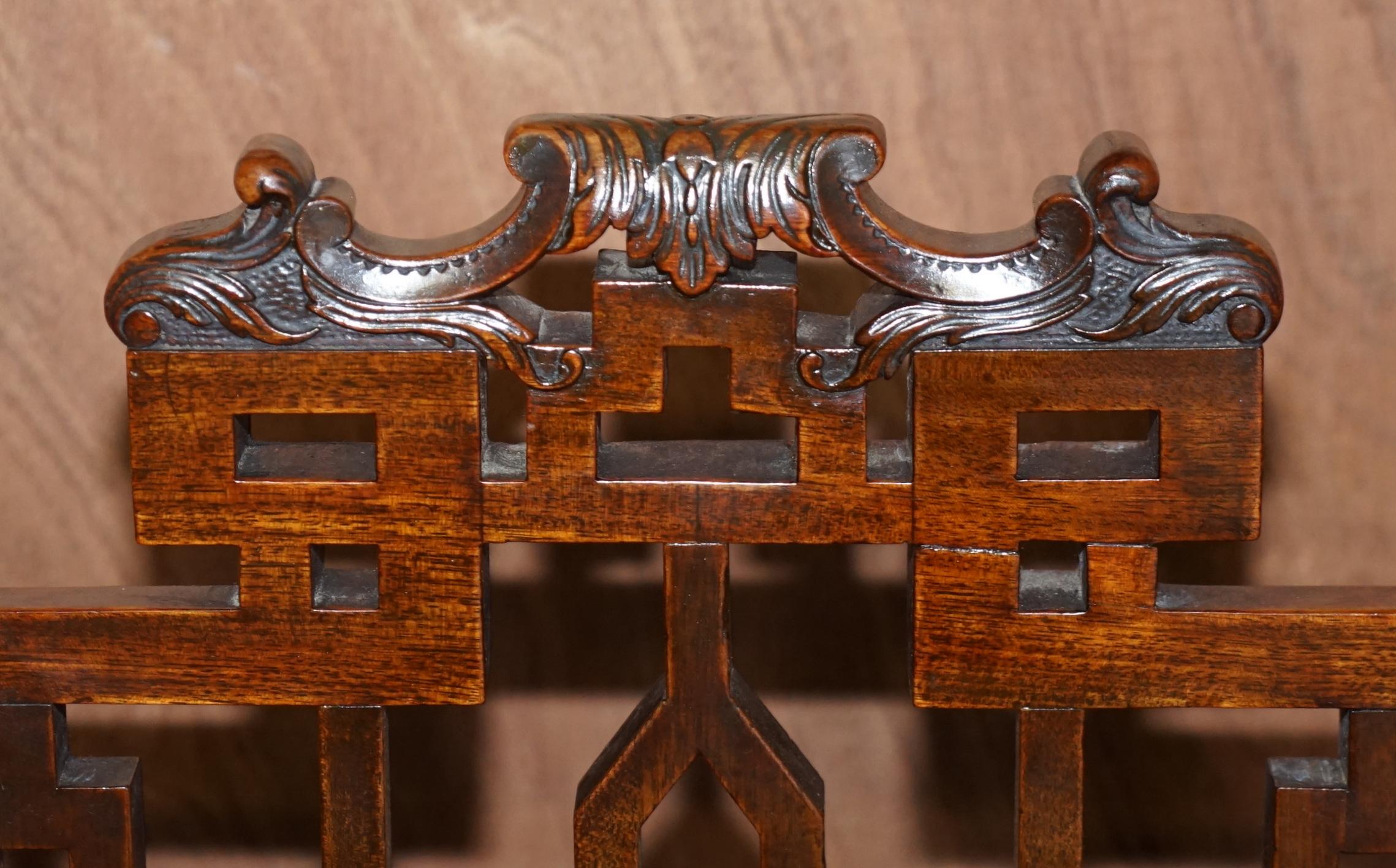 Hand-Carved Six Imporatant George III 1760 Thomas Chippendale Chinese Pagoda Dining Chairs For Sale