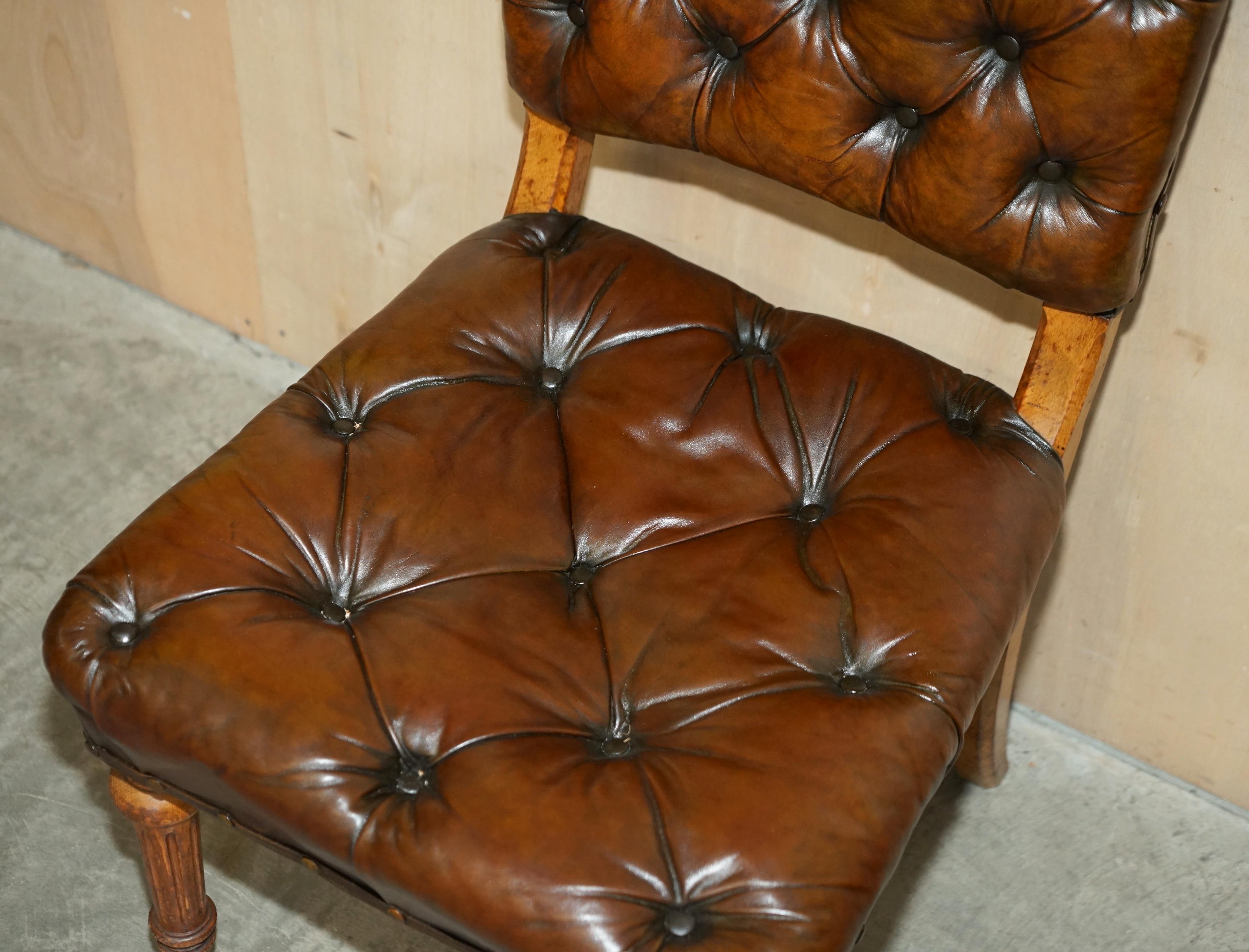 Six Important Antique Regency Leather Pollard Oak Chesterfield Dining Chairs For Sale 9