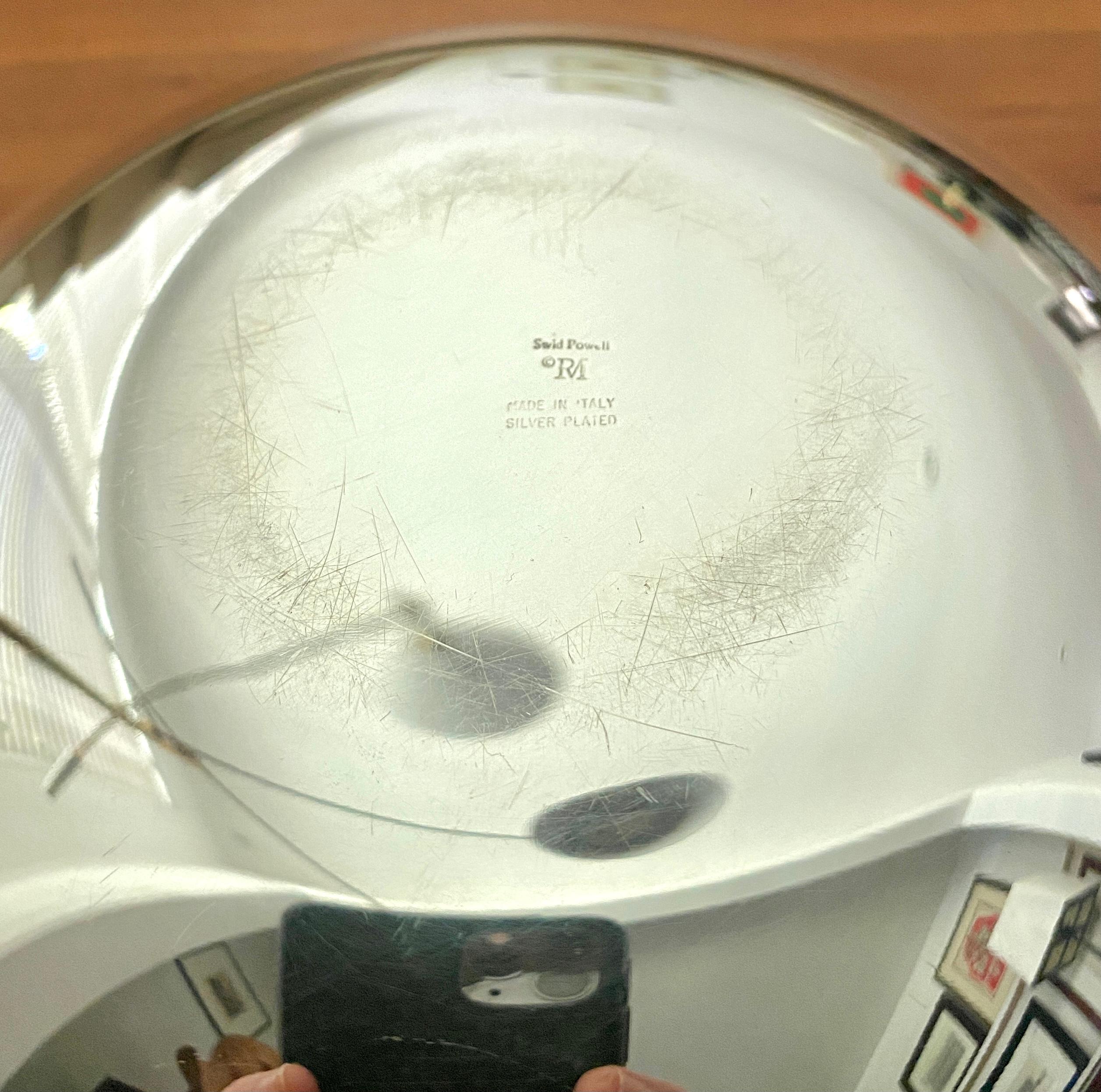 Six Inch Richard Meier Silver Plate Bowl with Grid, Swid Powell, Made in Italy 6