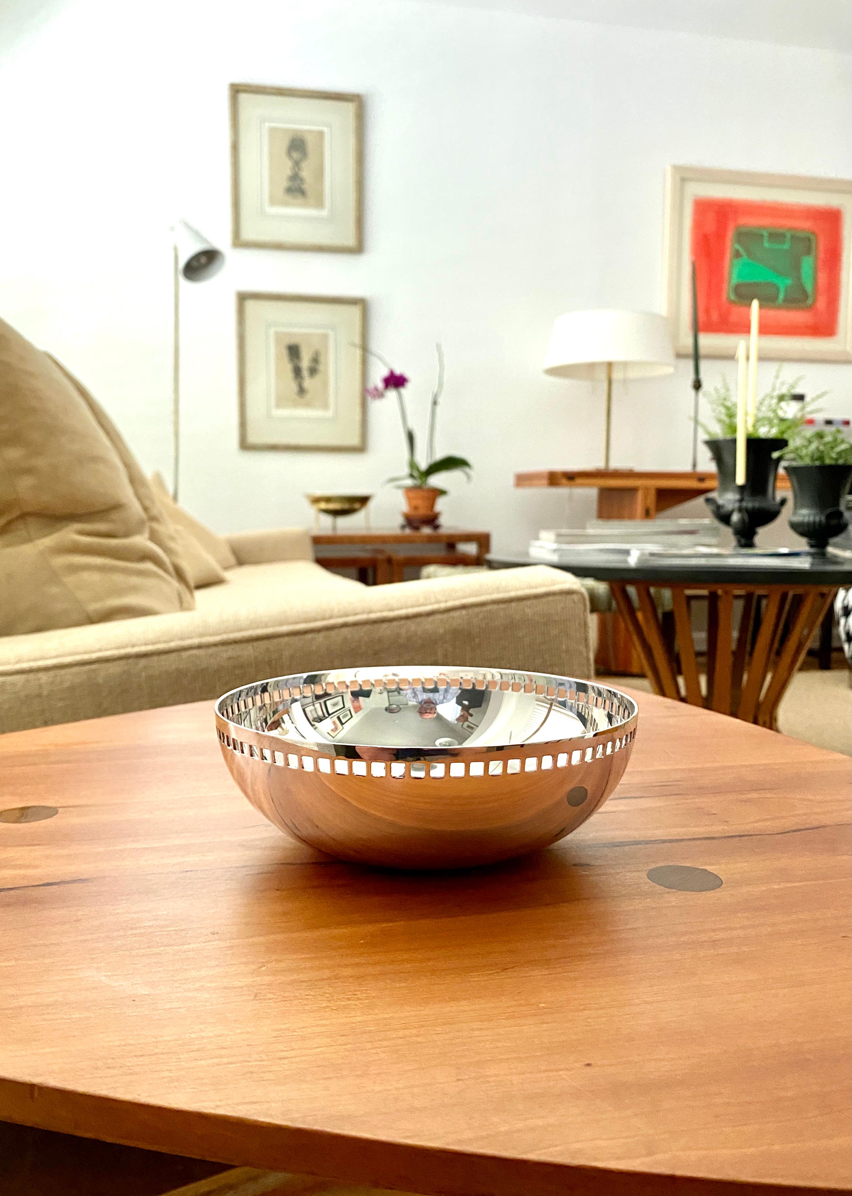 Post-Modern Six Inch Richard Meier Silver Plate Bowl with Grid, Swid Powell, Made in Italy