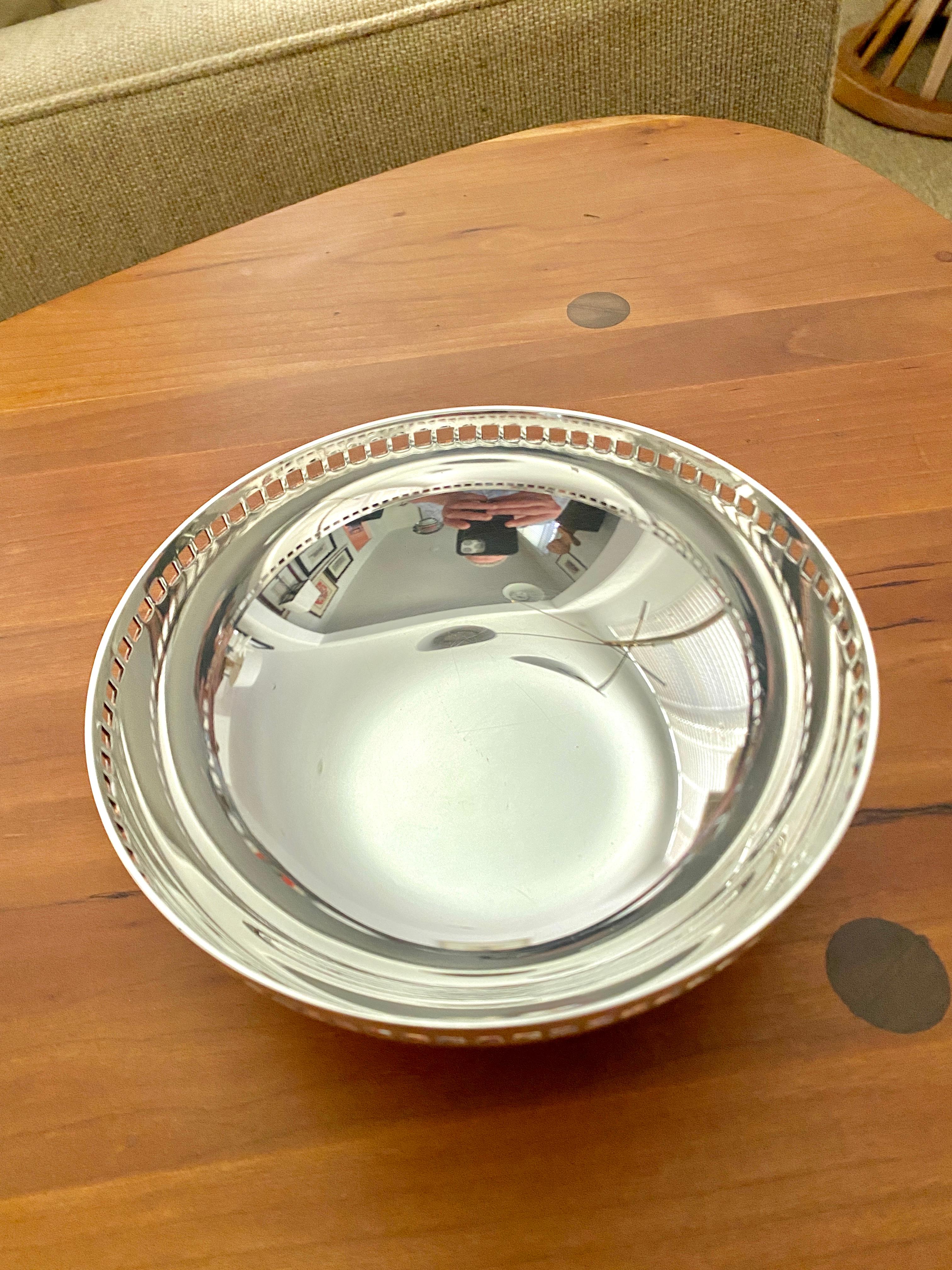 Six Inch Richard Meier Silver Plate Bowl with Grid, Swid Powell, Made in Italy 3
