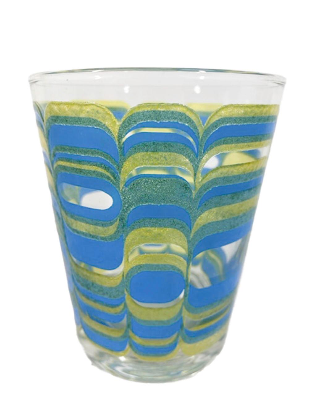 Mid-Century Modern Six Irene Pasinski for Washington Glass Yellow, Blue, Green Double Old Fashions
