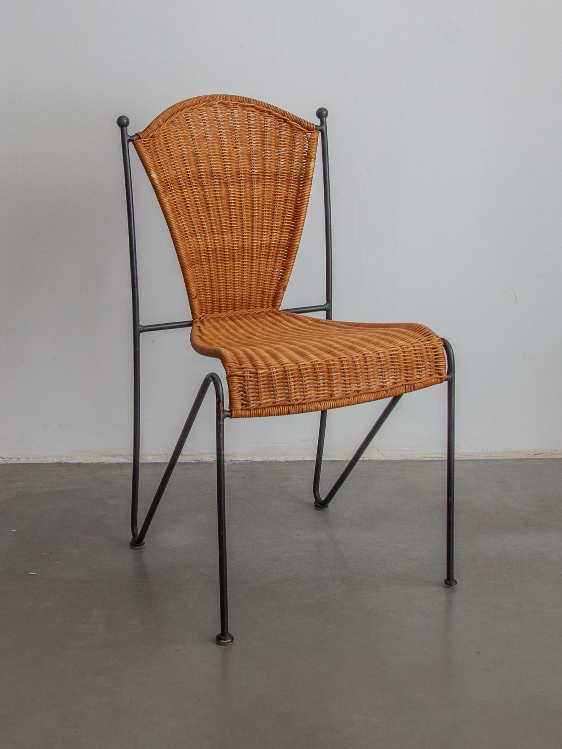 Mid-Century Modern Six Iron and Rattan Indoor and Outdoor Patio Chairs by Pipsan Saarinen Swanson
