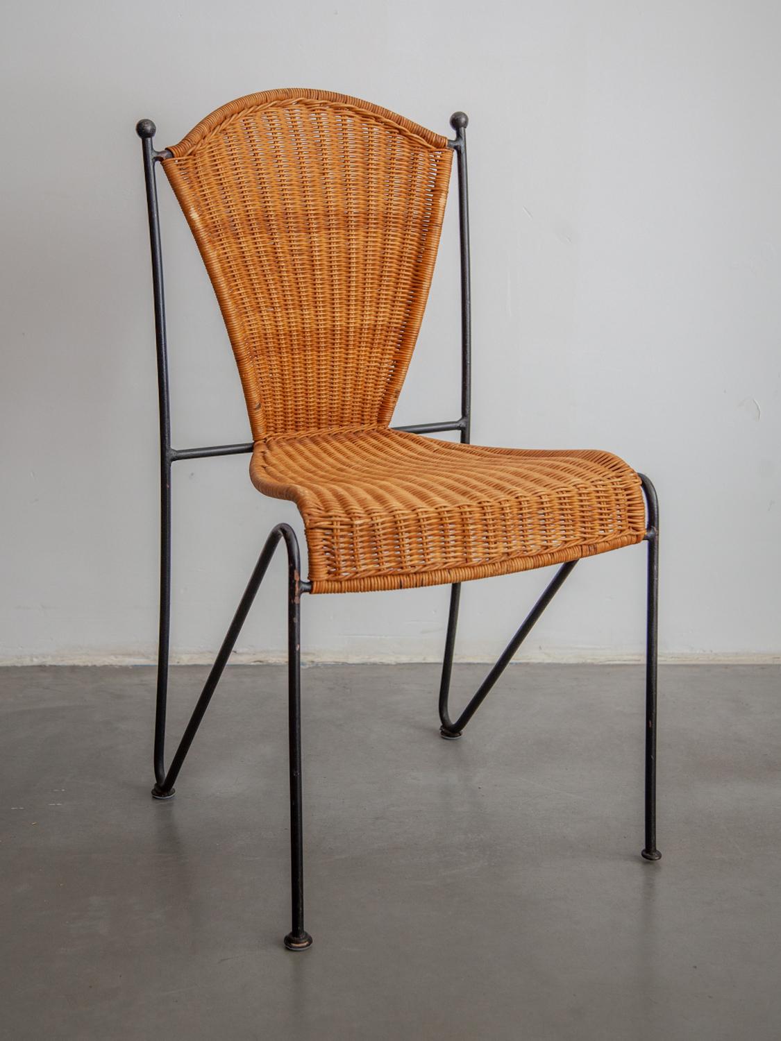 European Six Iron and Rattan Indoor and Outdoor Patio Chairs by Pipsan Saarinen Swanson