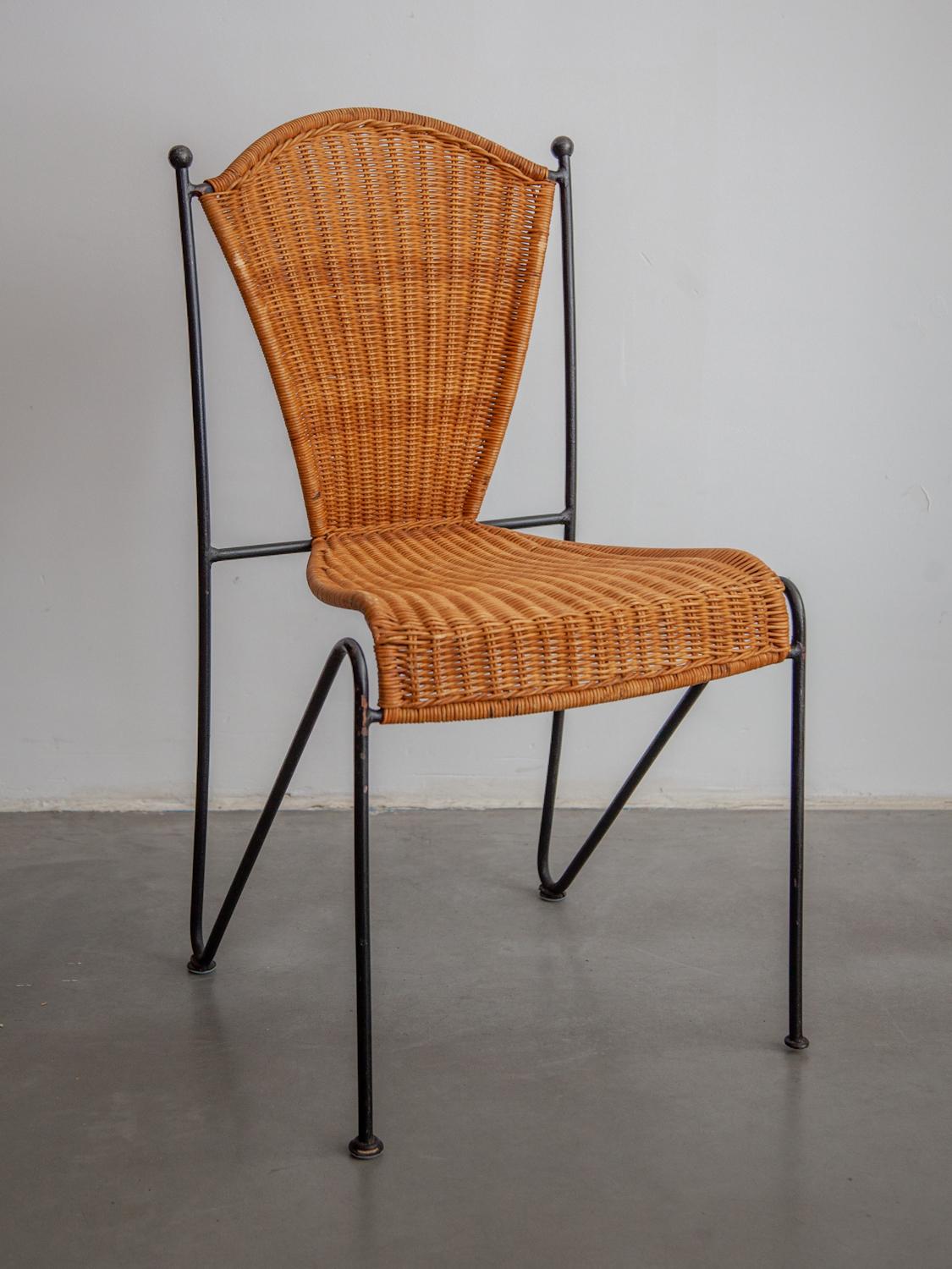 Six Iron and Rattan Indoor and Outdoor Patio Chairs by Pipsan Saarinen Swanson In Good Condition In Antwerp, BE