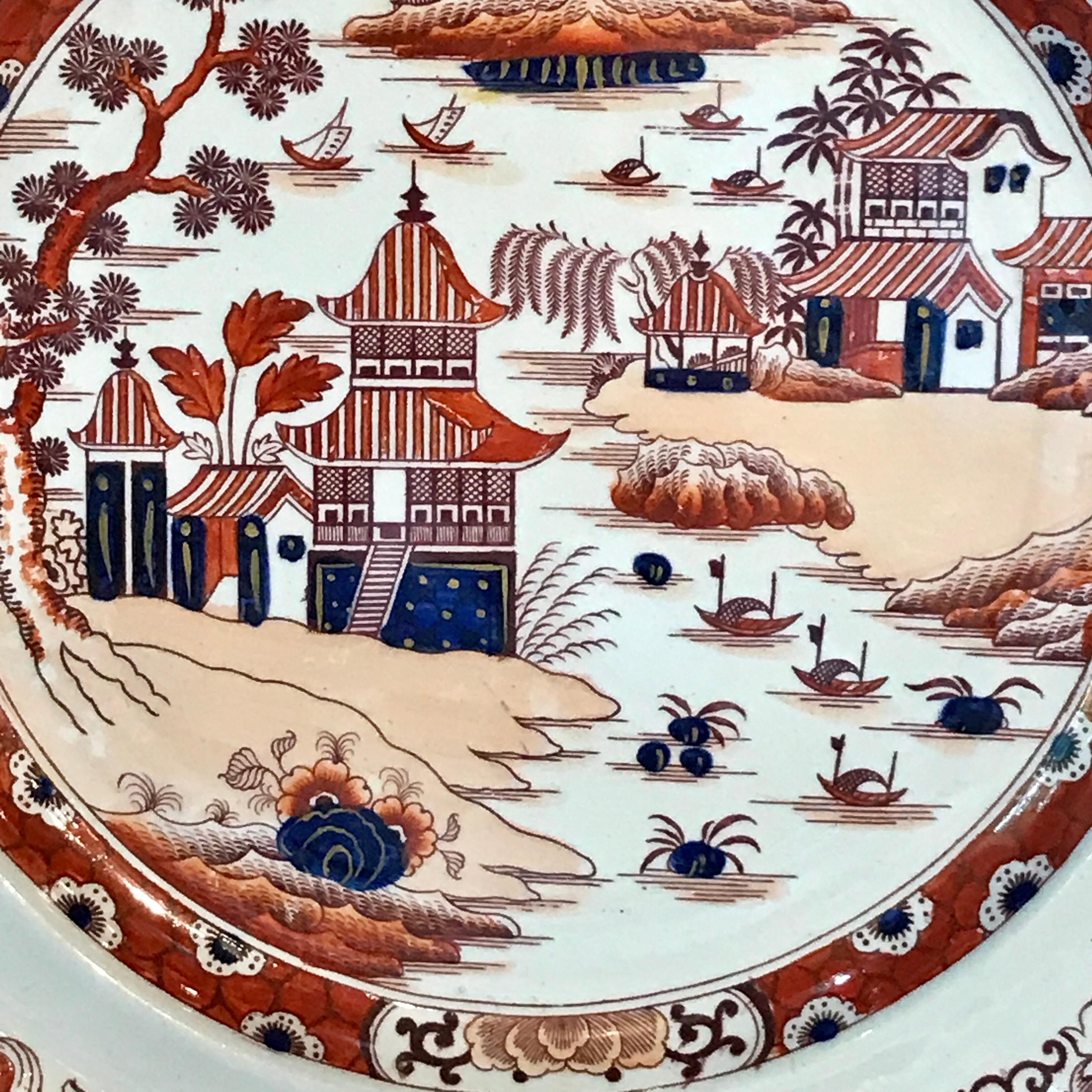 Apogée victorien Six assiettes plates chinoises en pierre de fer 
