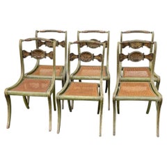 Six Italian 19th Century Painted Side Chairs with Shell-Carved Back