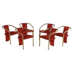 Six chaises italiennes en laiton et tapissées, vers 1965.