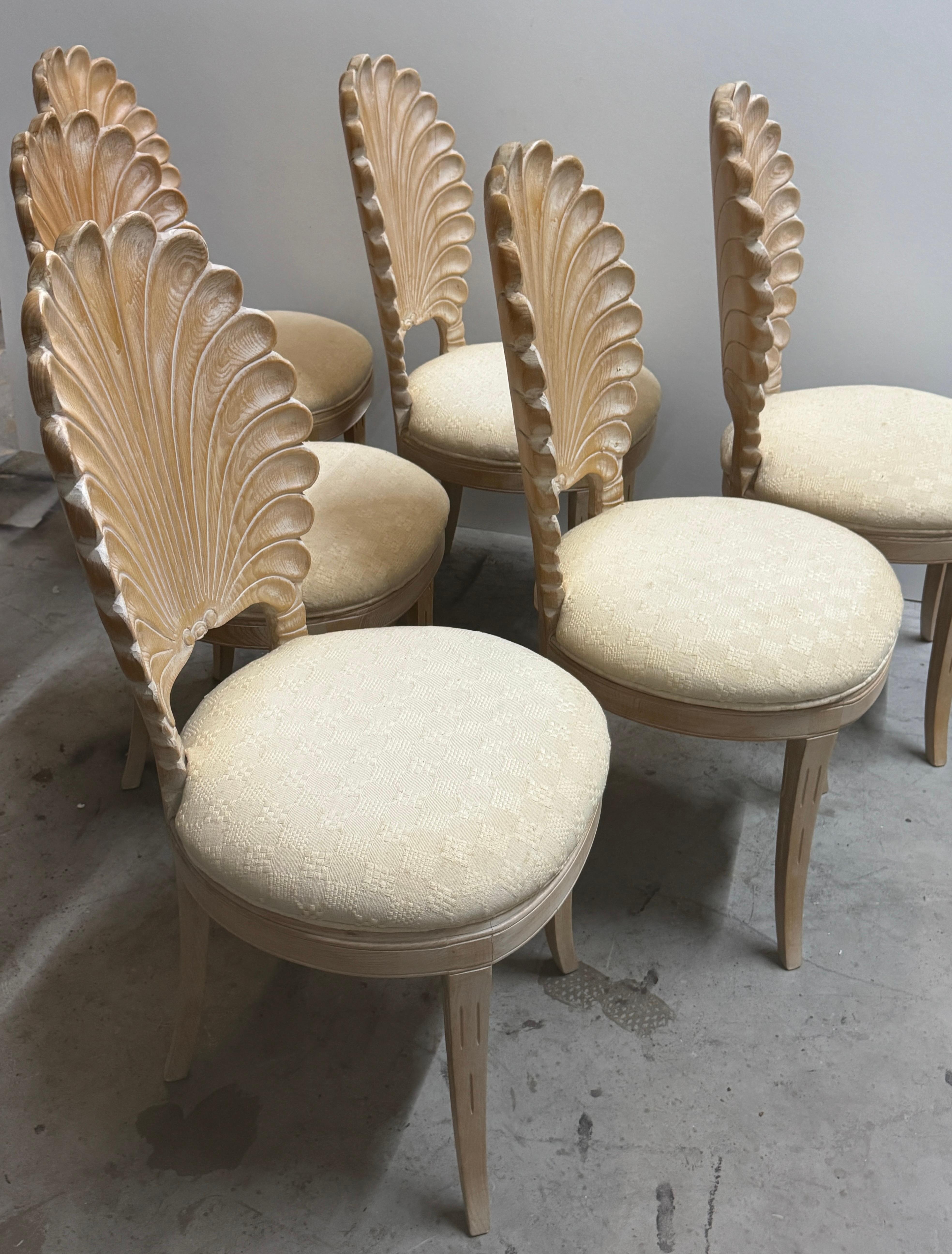 20th Century Six Italian Carved Wood Hollywood Regency Grotto Chairs, Circa 1980 For Sale