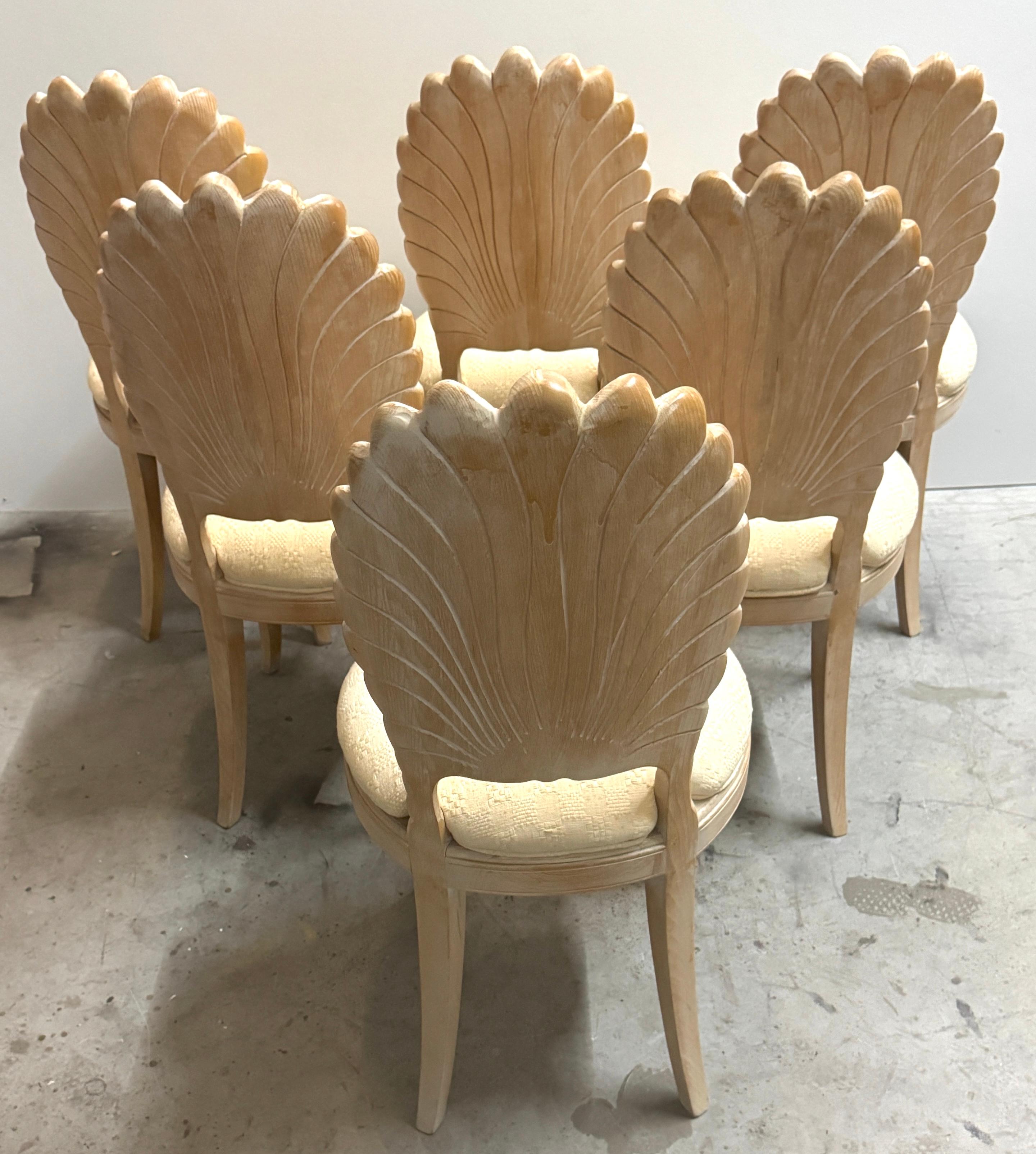 Six Italian Carved Wood Hollywood Regency Grotto Chairs, Circa 1980 For Sale 1