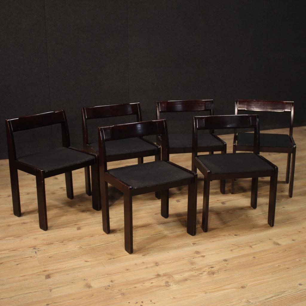 Six Italian Design Chairs in Mahogany Wood, 20th Century For Sale 1