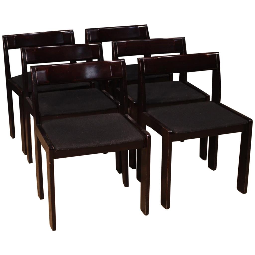 Six Italian Design Chairs in Mahogany Wood, 20th Century For Sale