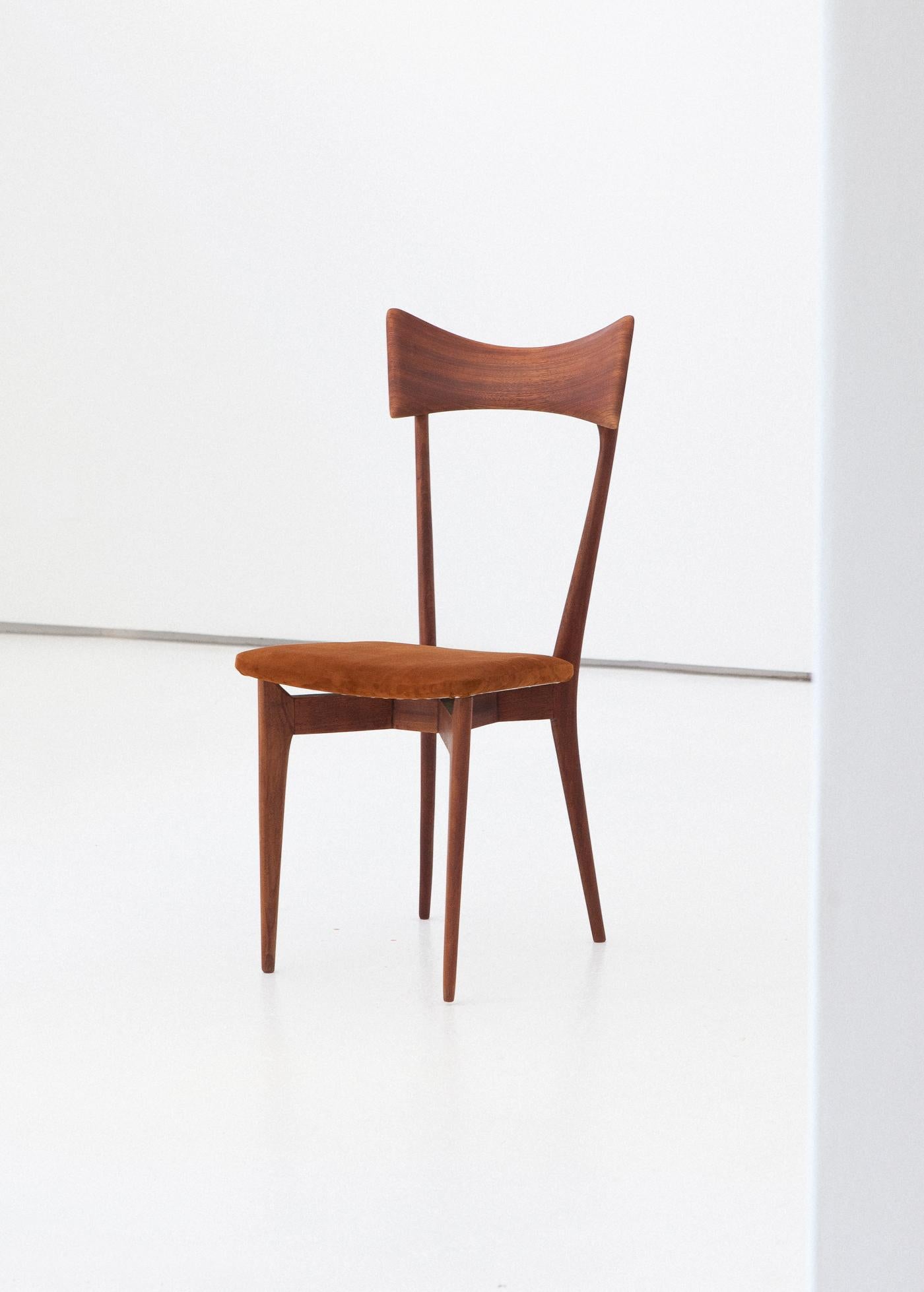 Mid-20th Century Six Italian Dining Chairs in Natural Leather and Mahogany by Ico Parisi, 1950s
