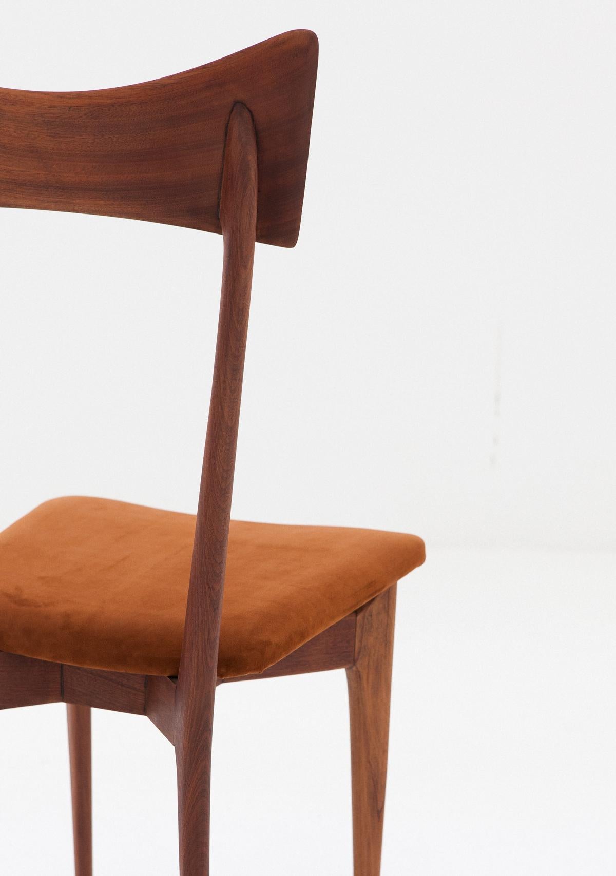 Six Italian Dining Chairs in Natural Leather and Mahogany by Ico Parisi, 1950s 3