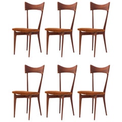 Six Italian Dining Chairs in Natural Leather and Mahogany by Ico Parisi, 1950s