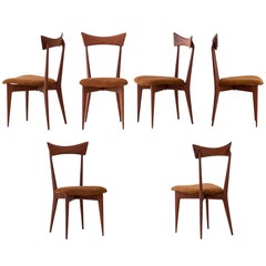 Six Italian Dining Chairs in Natural Leather and Mahogany by Ico Parisi, 1950s
