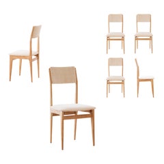 Six Italian Dining Chairs in Oak and Sand Velvet, 1950s