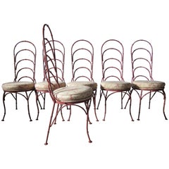Six Italian Faux Bamboo Metal Patio Chairs Apache Red, circa 1965