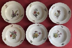 Six Italian Ginori Doccia Porcelain Soup Bowls with Flower Decoration Circa 1815