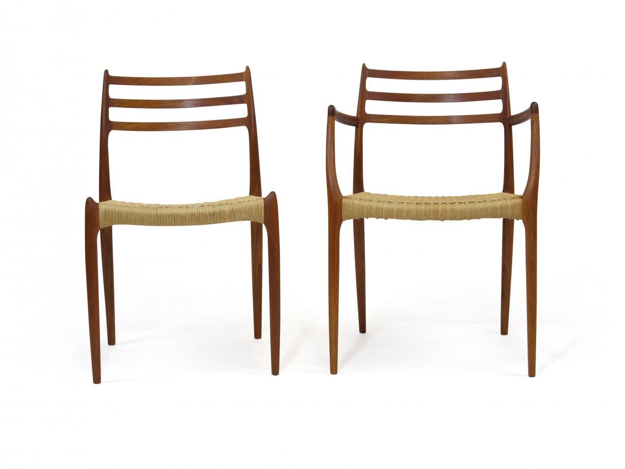 Six JL Møller Model 62, 78 Carver Dining Chairs in Teak and Papercord In Good Condition In Oakland, CA