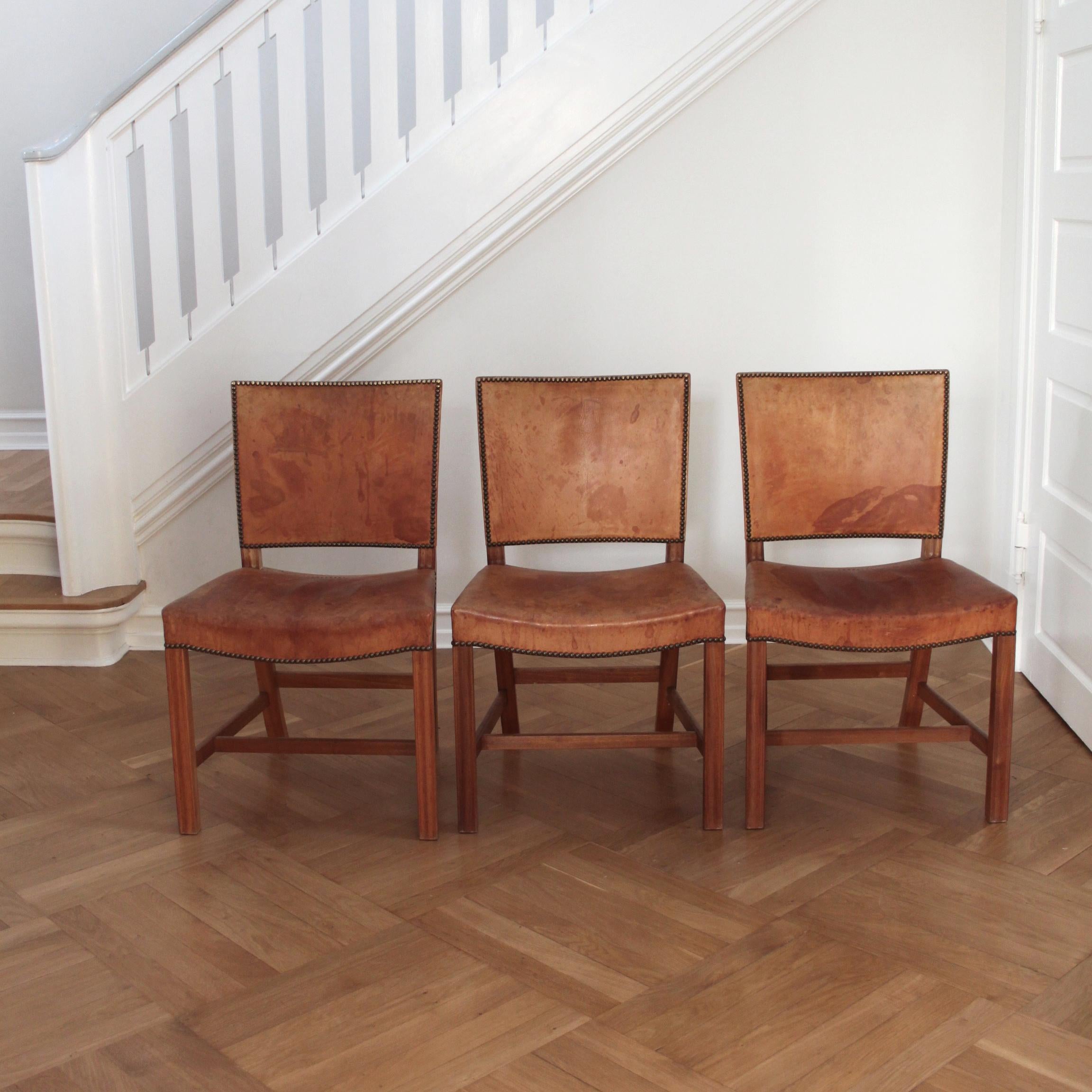 Six Kaare Klint Red Chairs, Mahogany and Original Niger Leather 3