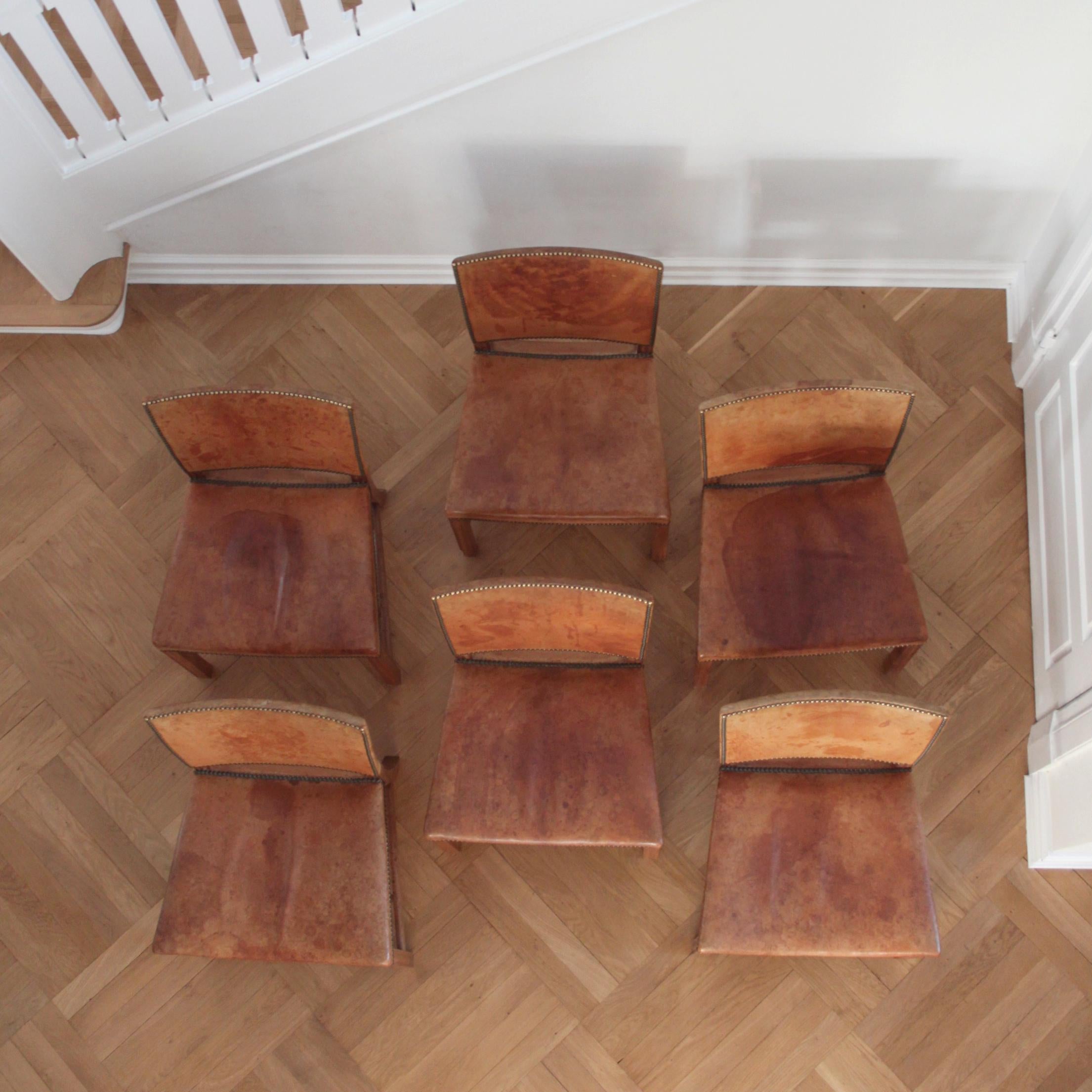 Six Kaare Klint Red Chairs, Mahogany and Original Niger Leather 5