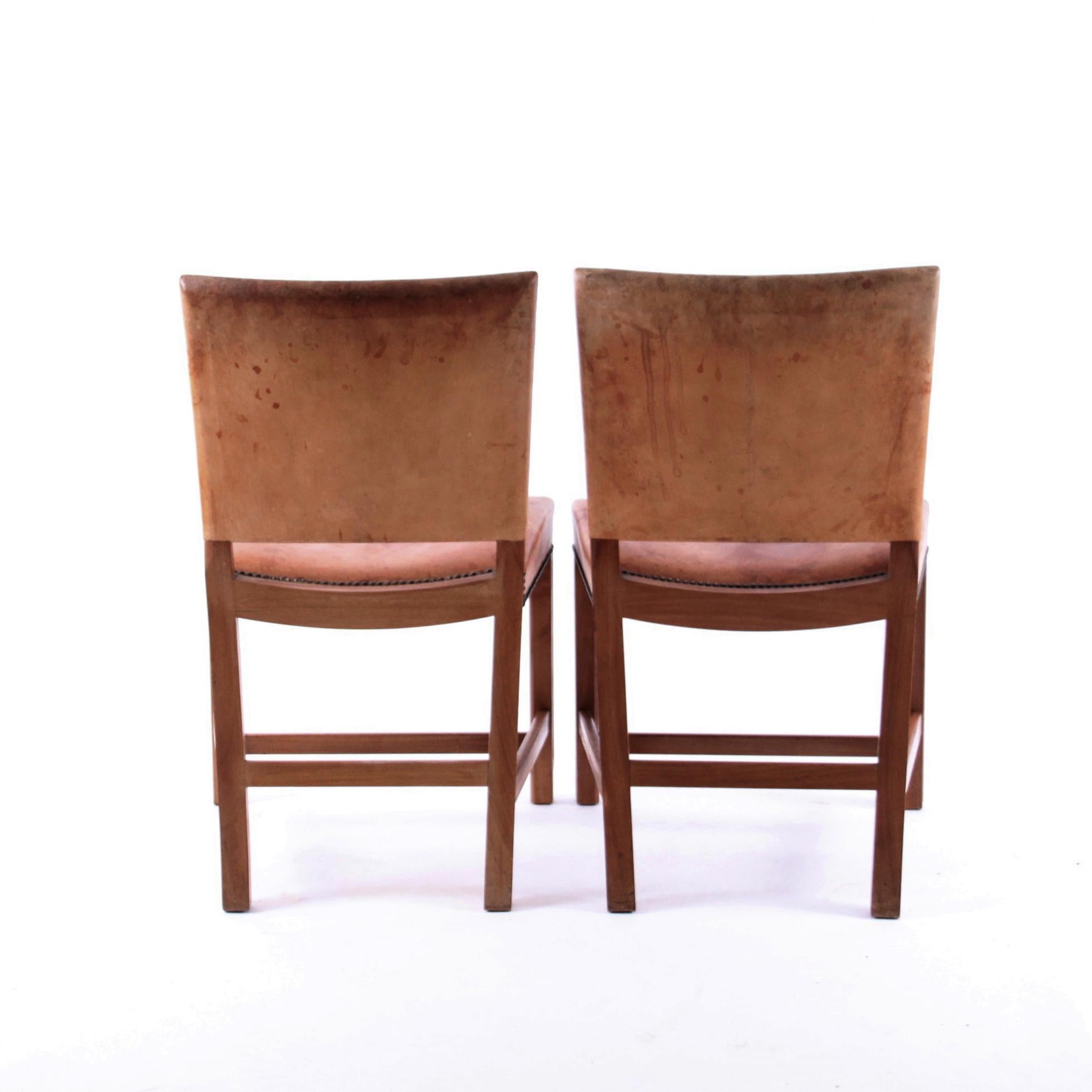 Mid-Century Modern Six Kaare Klint Red Chairs, Mahogany and Original Niger Leather