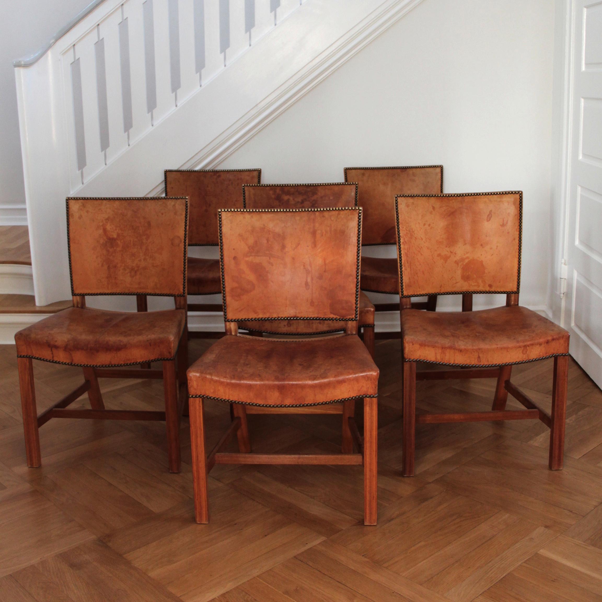 Danish Six Kaare Klint Red Chairs, Mahogany and Original Niger Leather