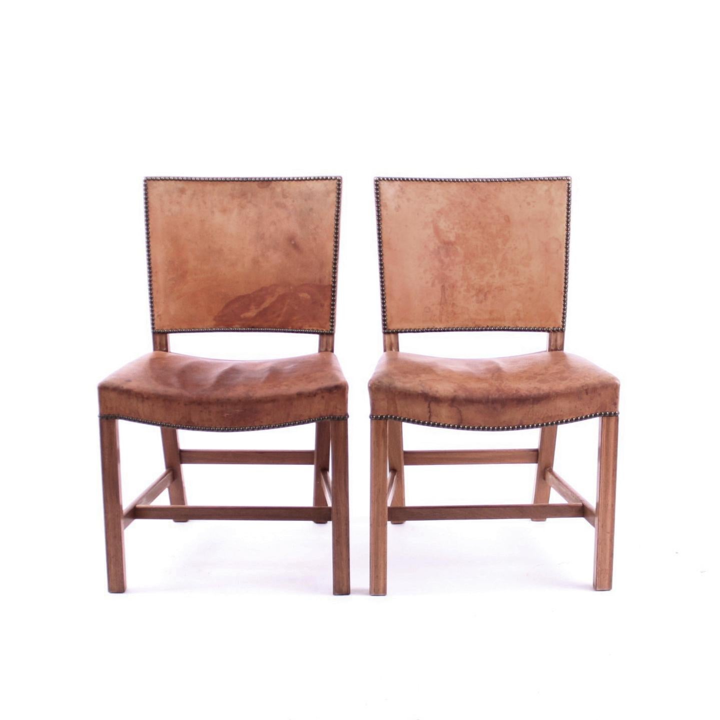 Danish Six Kaare Klint Red Chairs, Mahogany and Original Niger Leather