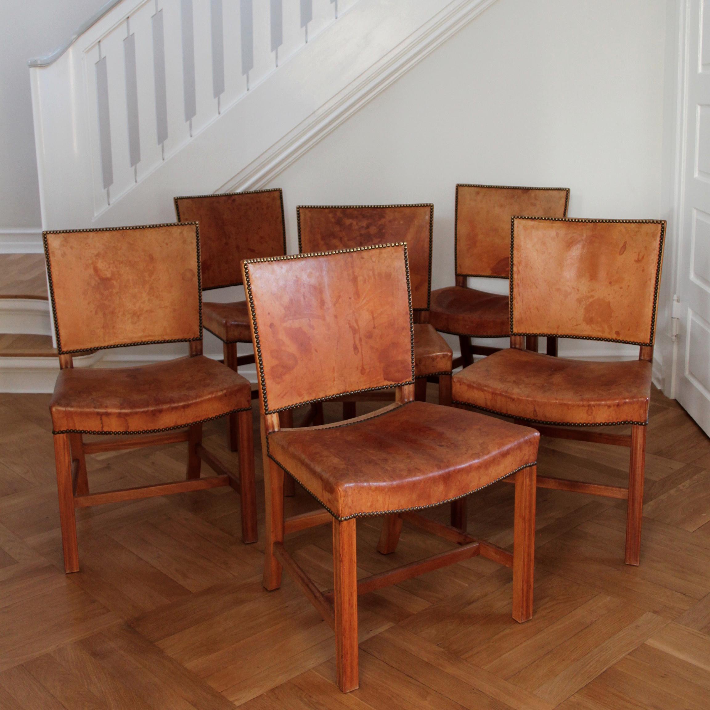 Oiled Six Kaare Klint Red Chairs, Mahogany and Original Niger Leather