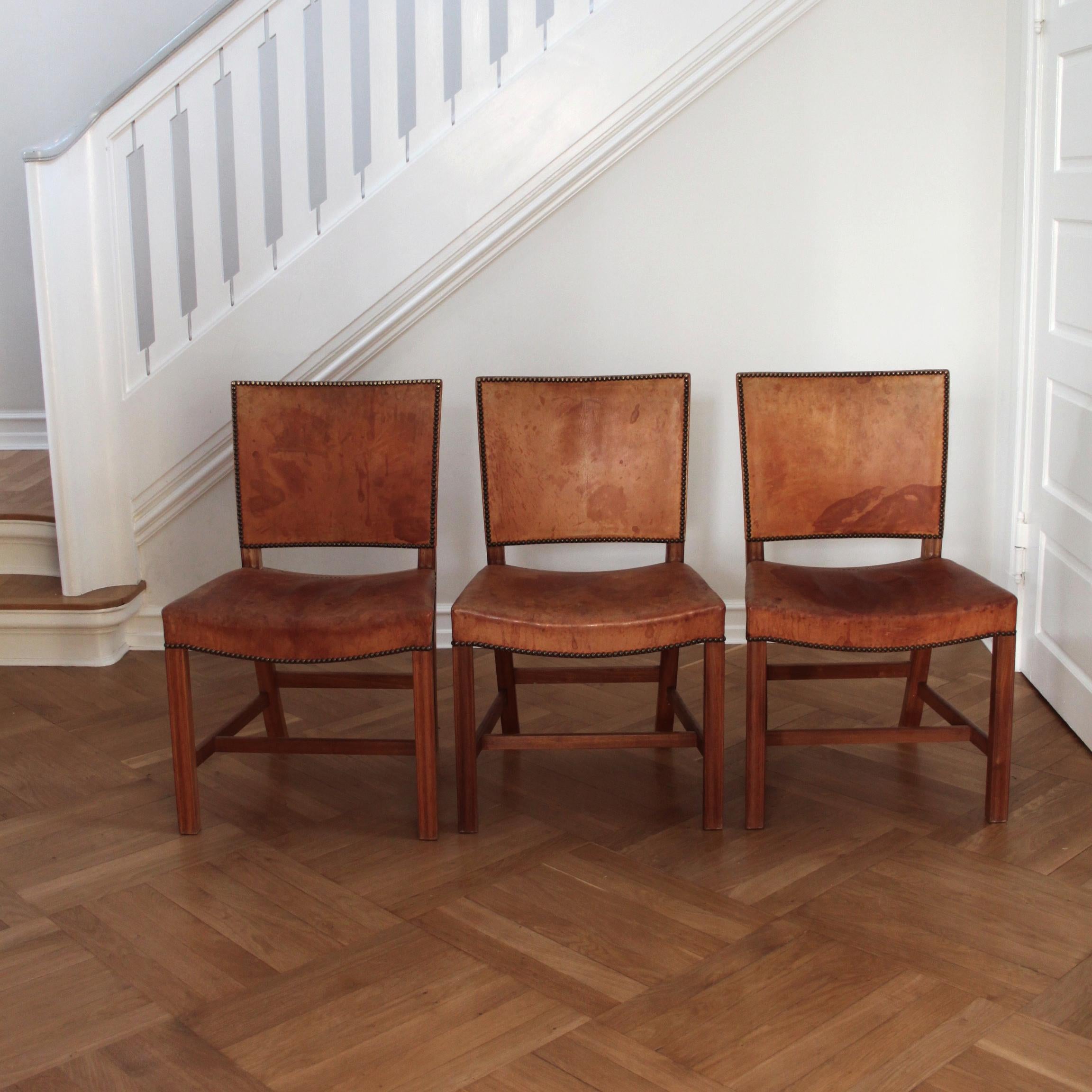 Six Kaare Klint Red Chairs, Mahogany and Original Niger Leather In Good Condition In Copenhagen, DK