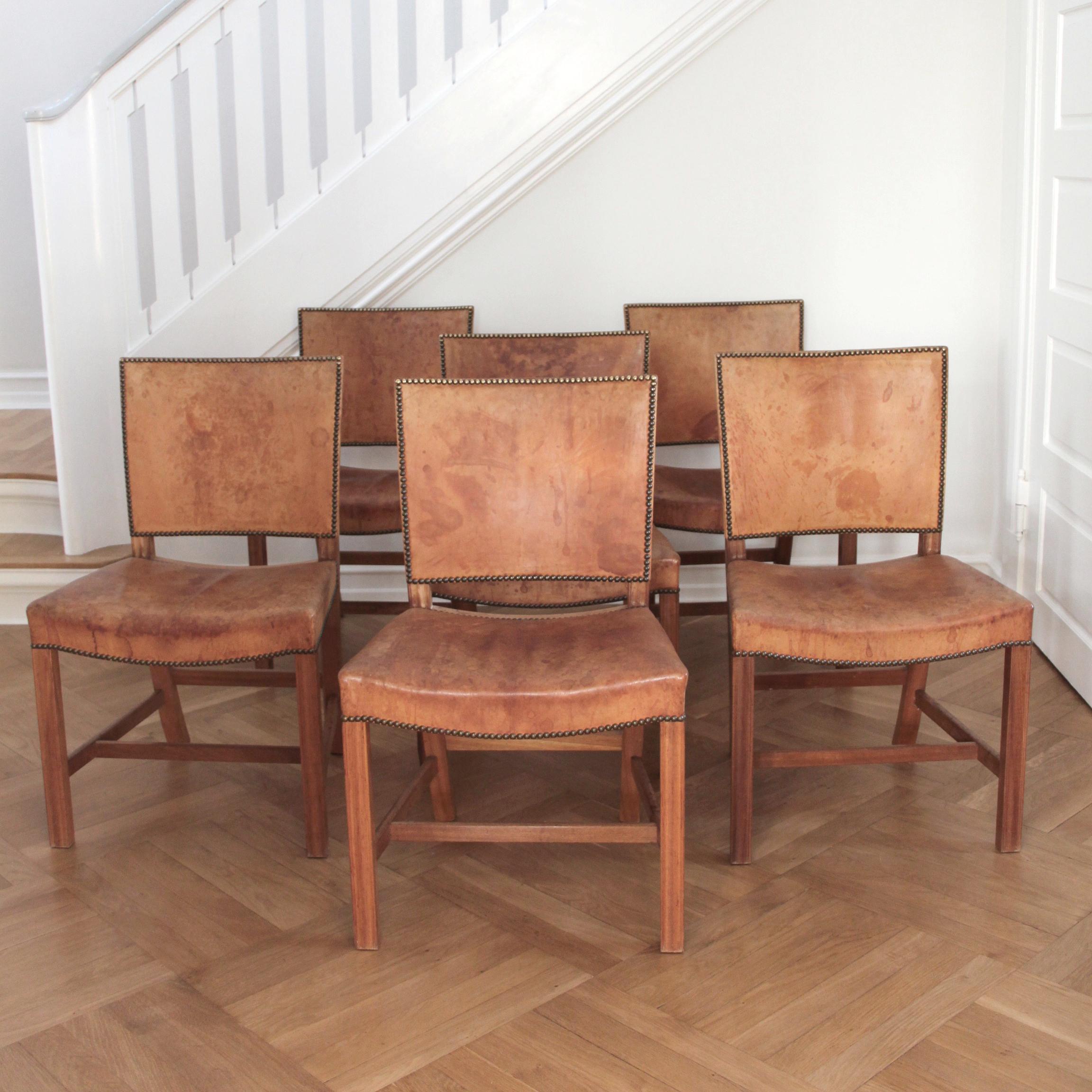 Six Kaare Klint Red Chairs, Mahogany and Original Niger Leather 1
