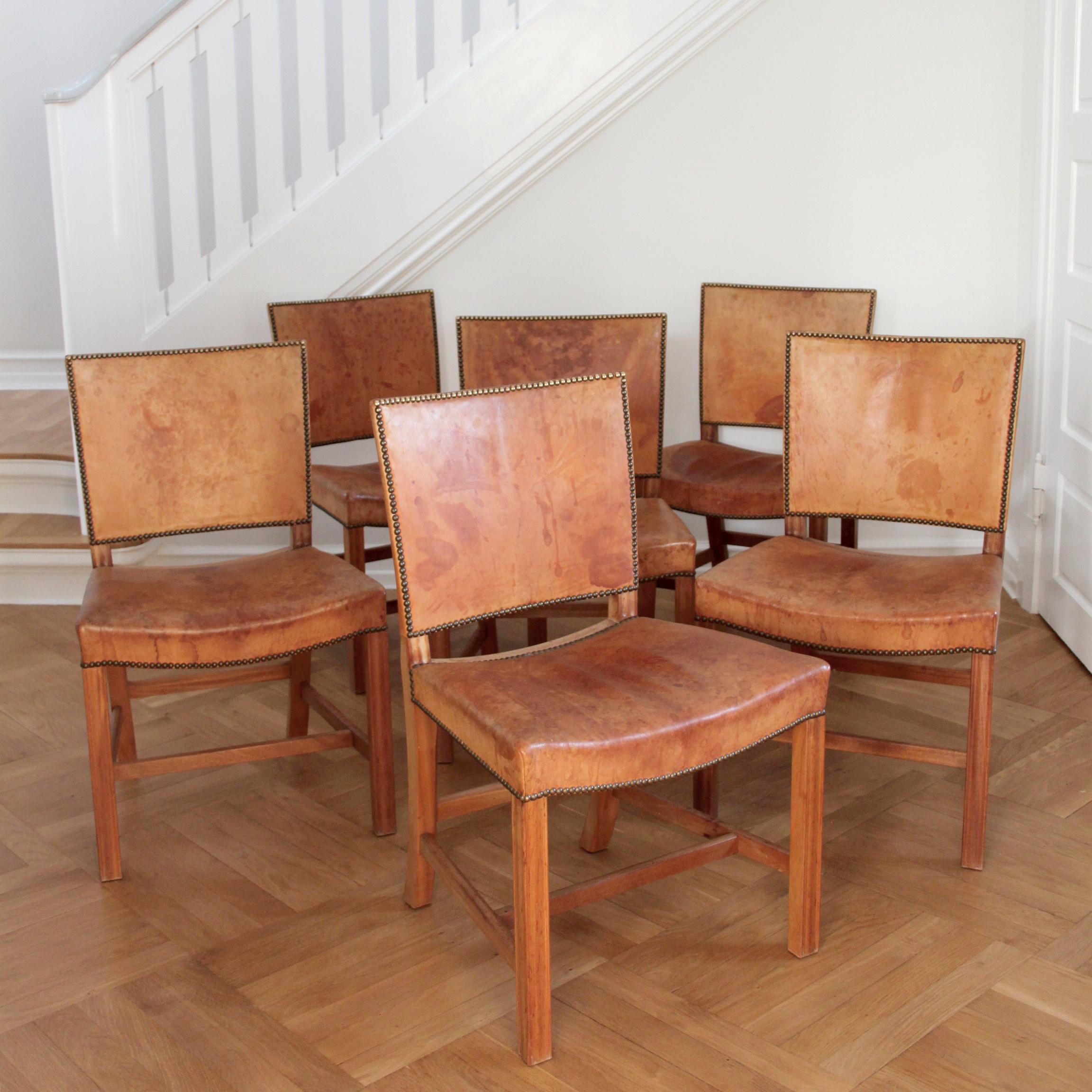 Six Kaare Klint Red Chairs, Mahogany and Original Niger Leather 2