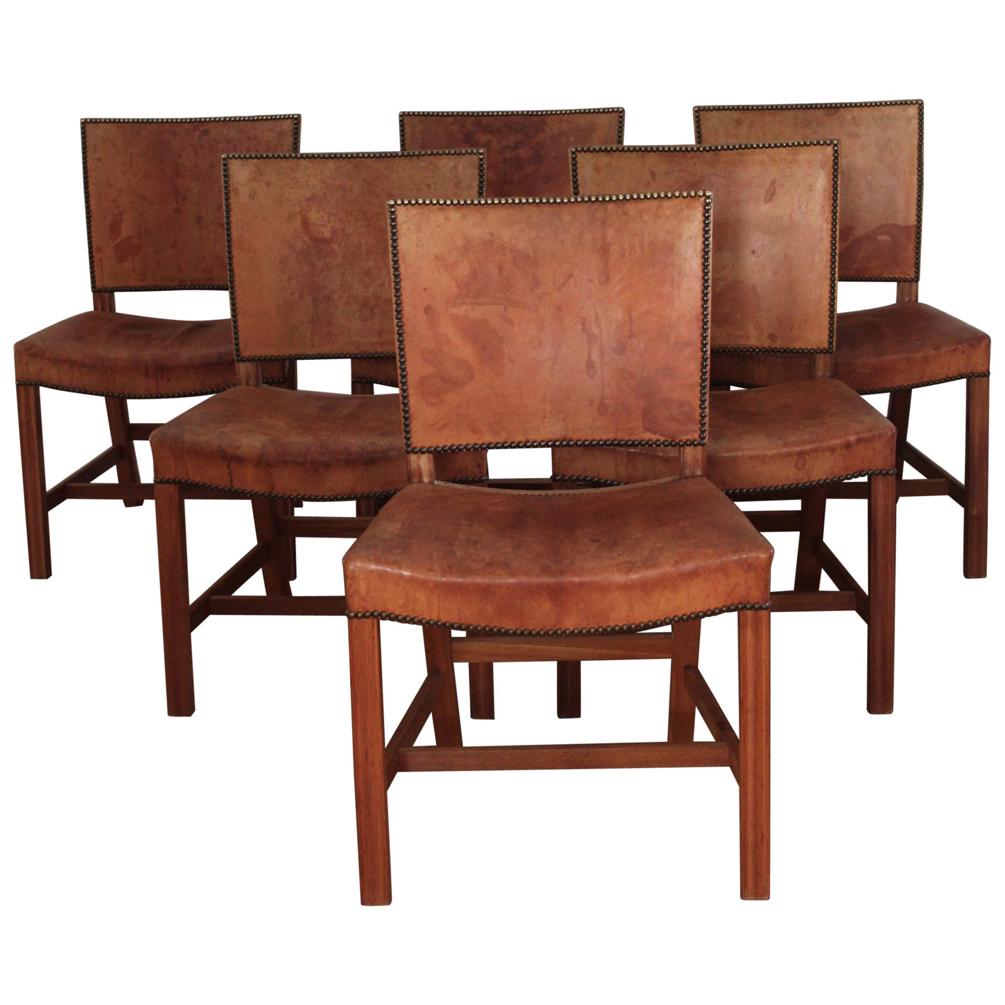Six Kaare Klint Red Chairs, Mahogany and Original Niger Leather
