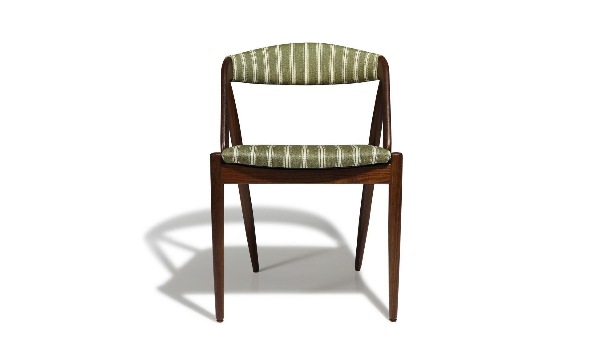 Six Kai Kristiansen Danish Dining Chairs in Original Striped Wool In Good Condition For Sale In Oakland, CA