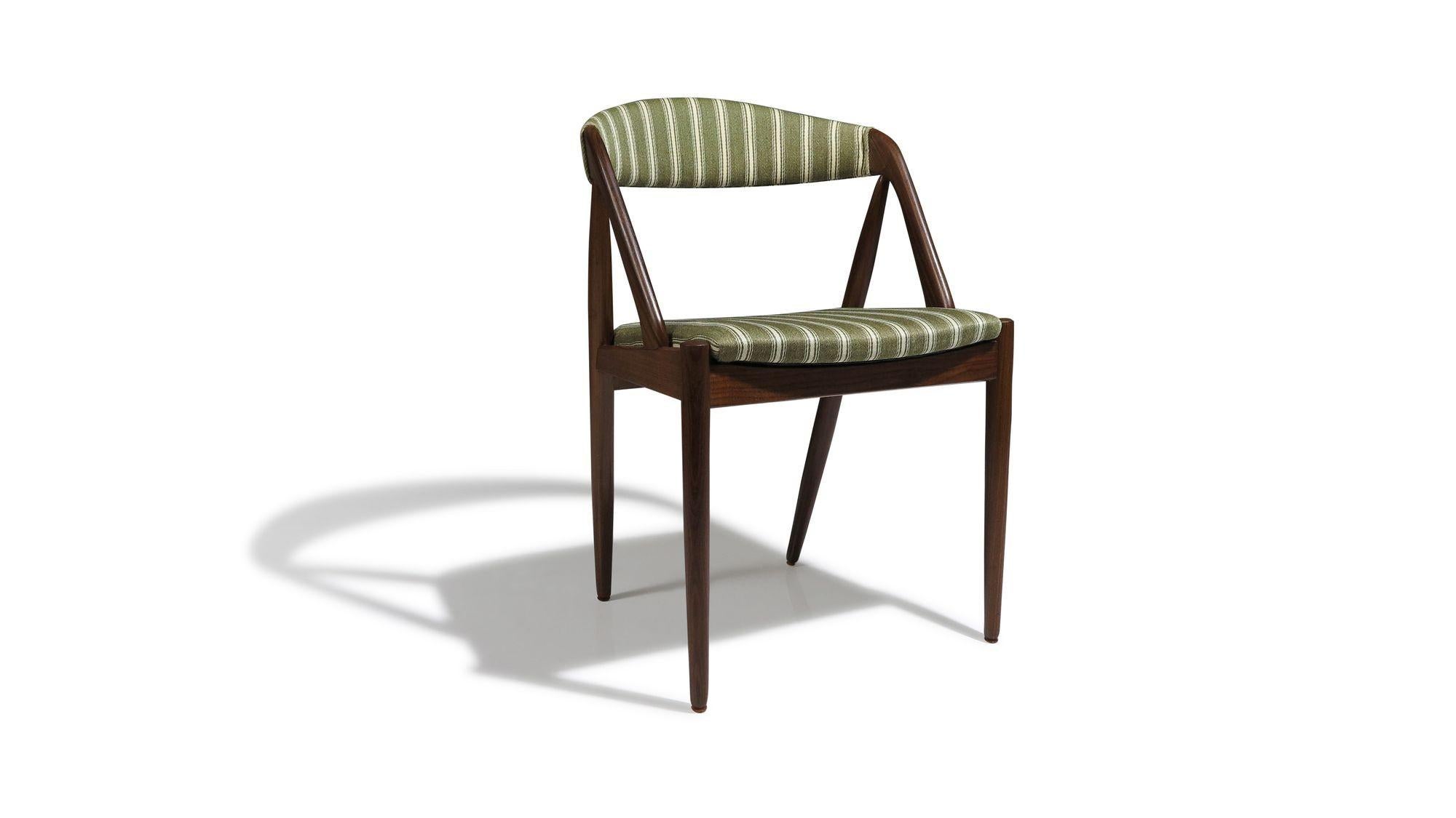 20th Century Six Kai Kristiansen Danish Dining Chairs in Original Striped Wool For Sale
