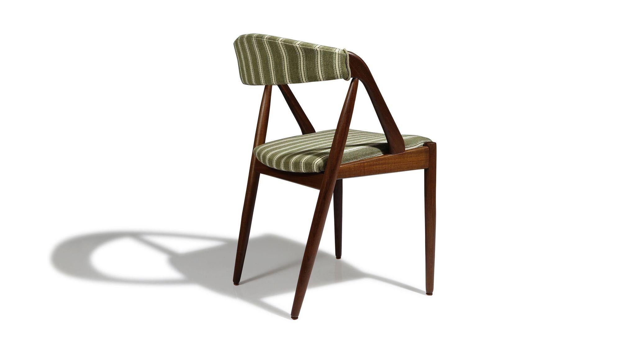 Laine Six chaises de salle à manger danoises Kai Kristiansen en laine rayée originale en vente