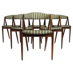 Used Six Kai Kristiansen Danish Dining Chairs in Original Striped Wool