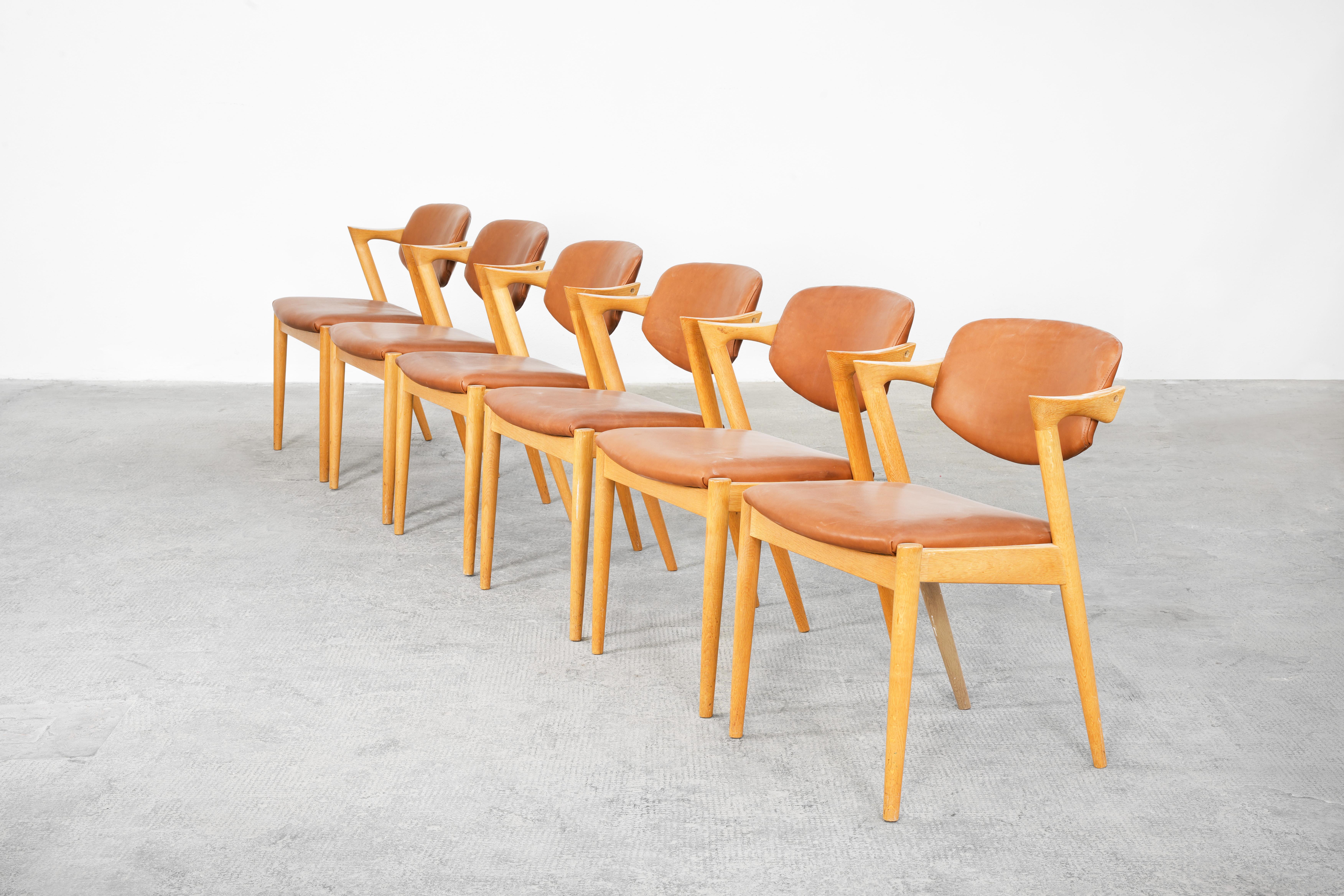 Six Kai Kristiansen Dining Chairs Armchairs Oak, S. Andersen New Upholstery In Excellent Condition For Sale In Berlin, DE
