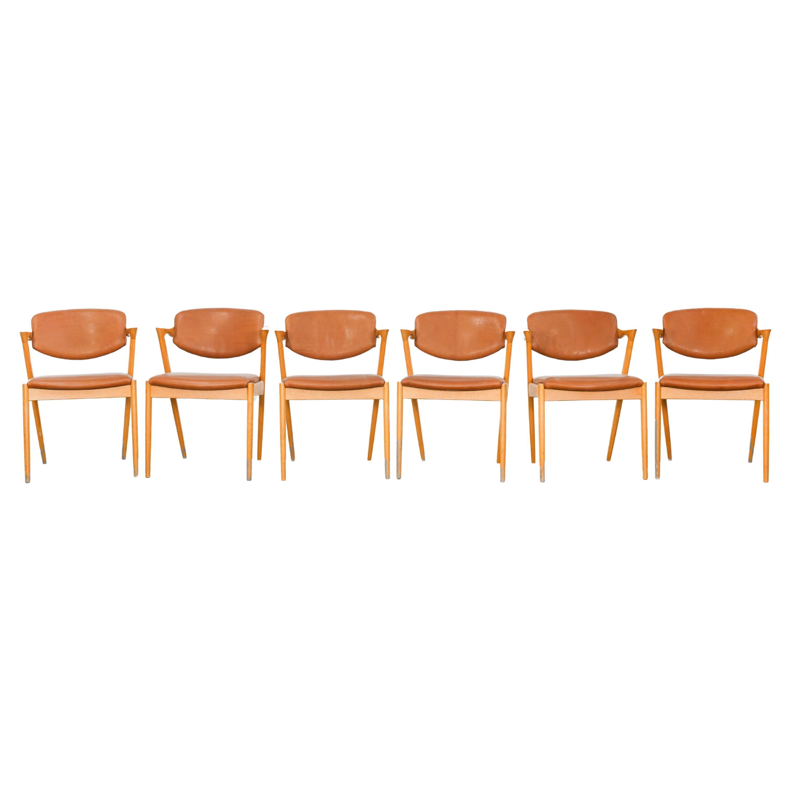 Six Kai Kristiansen Dining Chairs Armchairs Oak, S. Andersen New Upholstery