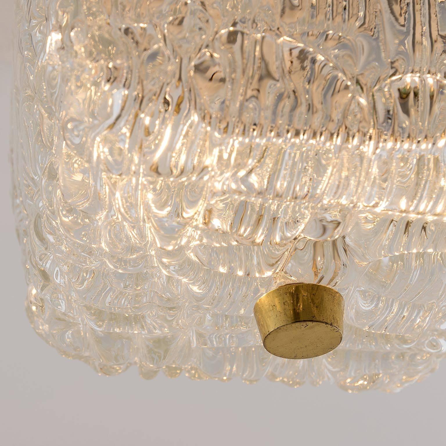 One of Six Kalmar Flushmount Lights, Textured Glass Brass, 1960 For Sale 2