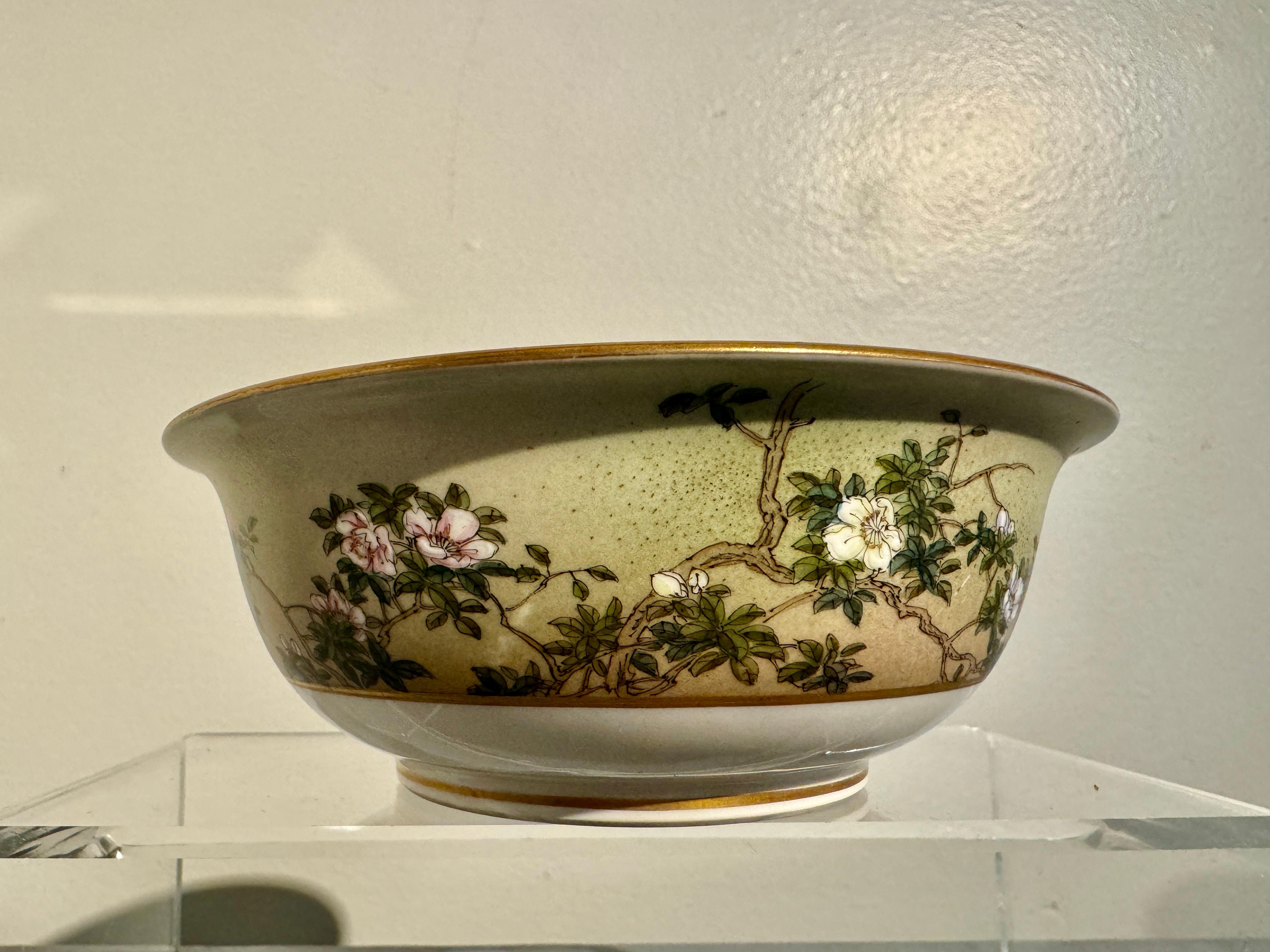 Enameled Six Kinkozan Bowls with Birds and Flowers of the Months, Meiji Period, Japan For Sale