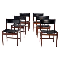 Six Kurt Østervig Dinner Chairs in Dark Wood and Leather, Denmark, 1960s