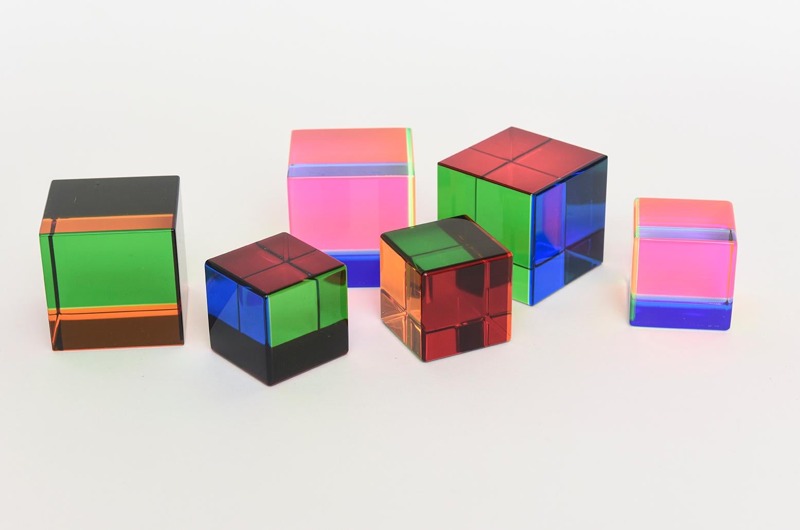American Vasa Mihich Signed Laminated Lucite Interchangeable Cubes Sculptures Set of 6