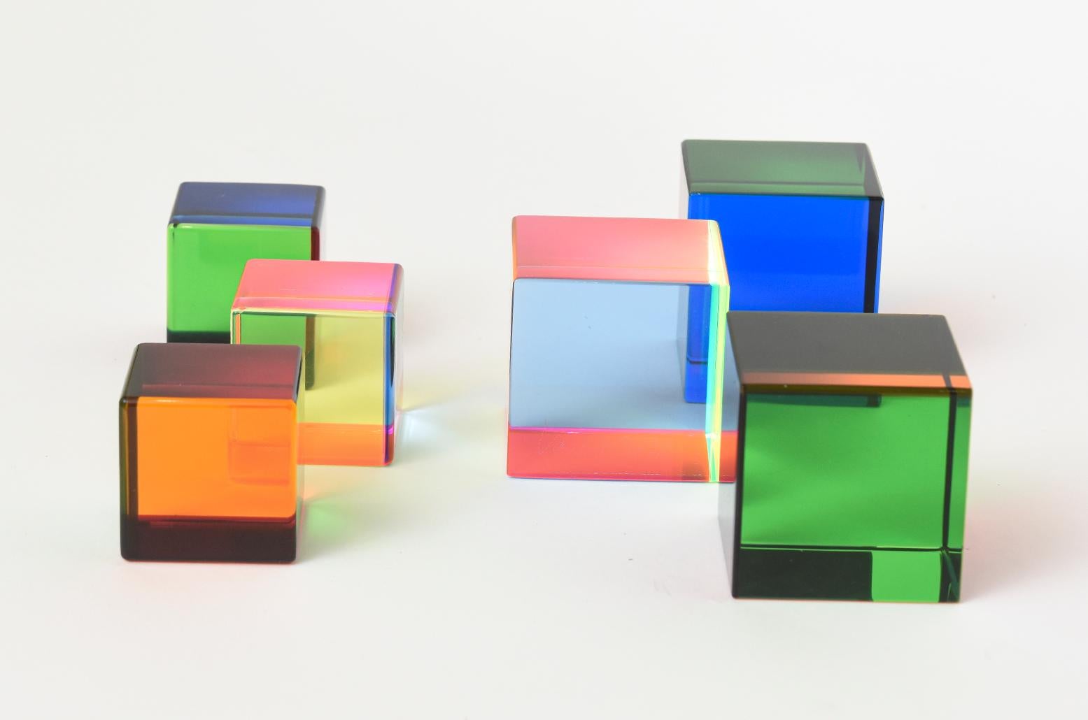 Contemporary Vasa Mihich Signed Laminated Lucite Interchangeable Cubes Sculptures Set of 6 