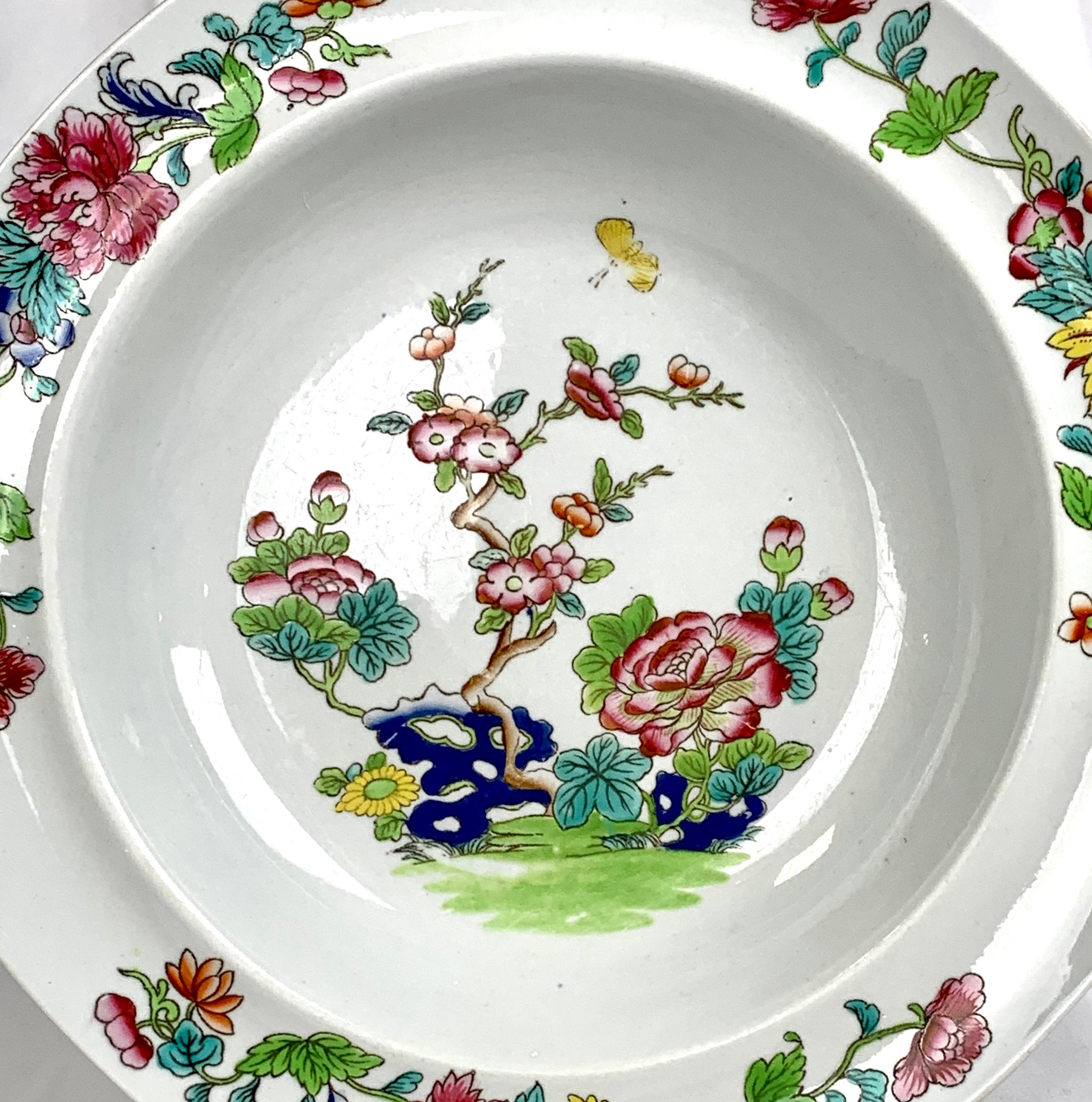 English Six Large Antique Soup Dishes Chinoiserie England, circa 1820 For Sale