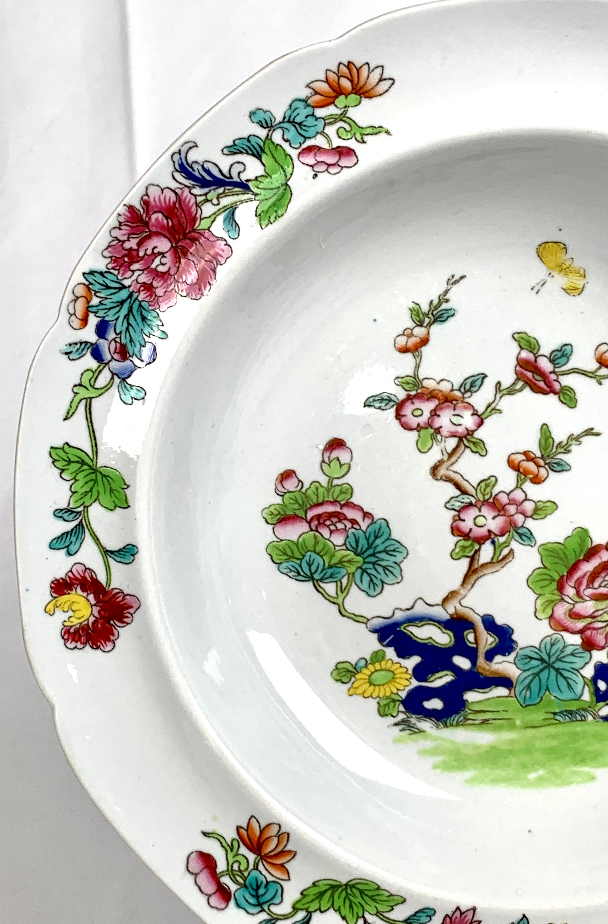 Enameled Six Large Antique Soup Dishes Chinoiserie England, circa 1820 For Sale